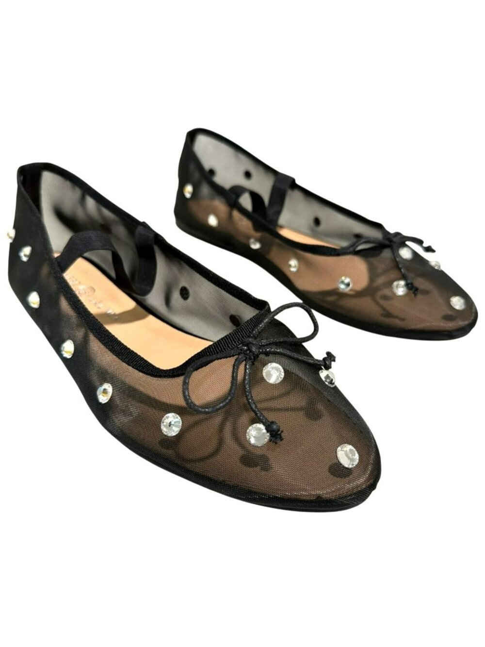 Black Mesh Rhinestone Ballet Flats Size 7.5 38 Chinese Laundry